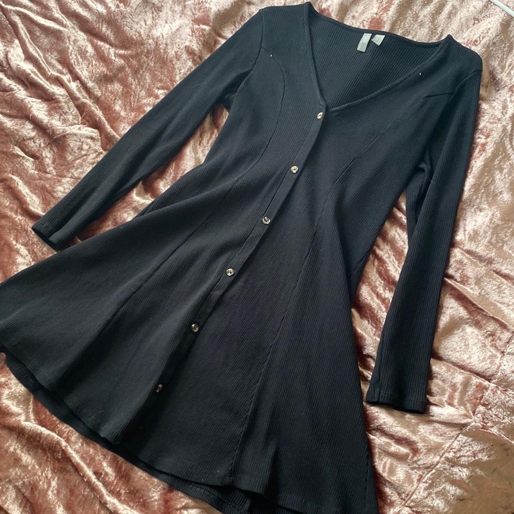 ASOS black ribbed Henley skater long sleeve dress size 6